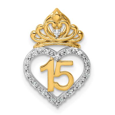 Diamond Quinceanera Heart Crown Chain Slide 19 Inch 14K Two Tone Gold Polished, MPN: PM10197-008-YW…