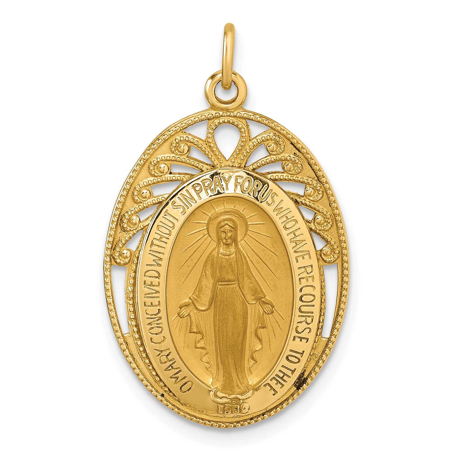 Satin Miraculous Medal In Frame Oval Pendant 14k Gold Polished, MPN: XR2186, UPC: