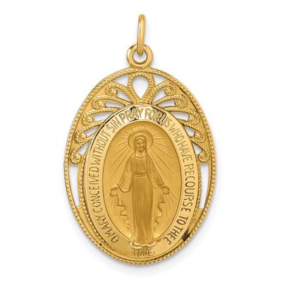Satin Miraculous Medal In Frame Oval Pendant 14k Gold Polished, MPN: XR2186, UPC: