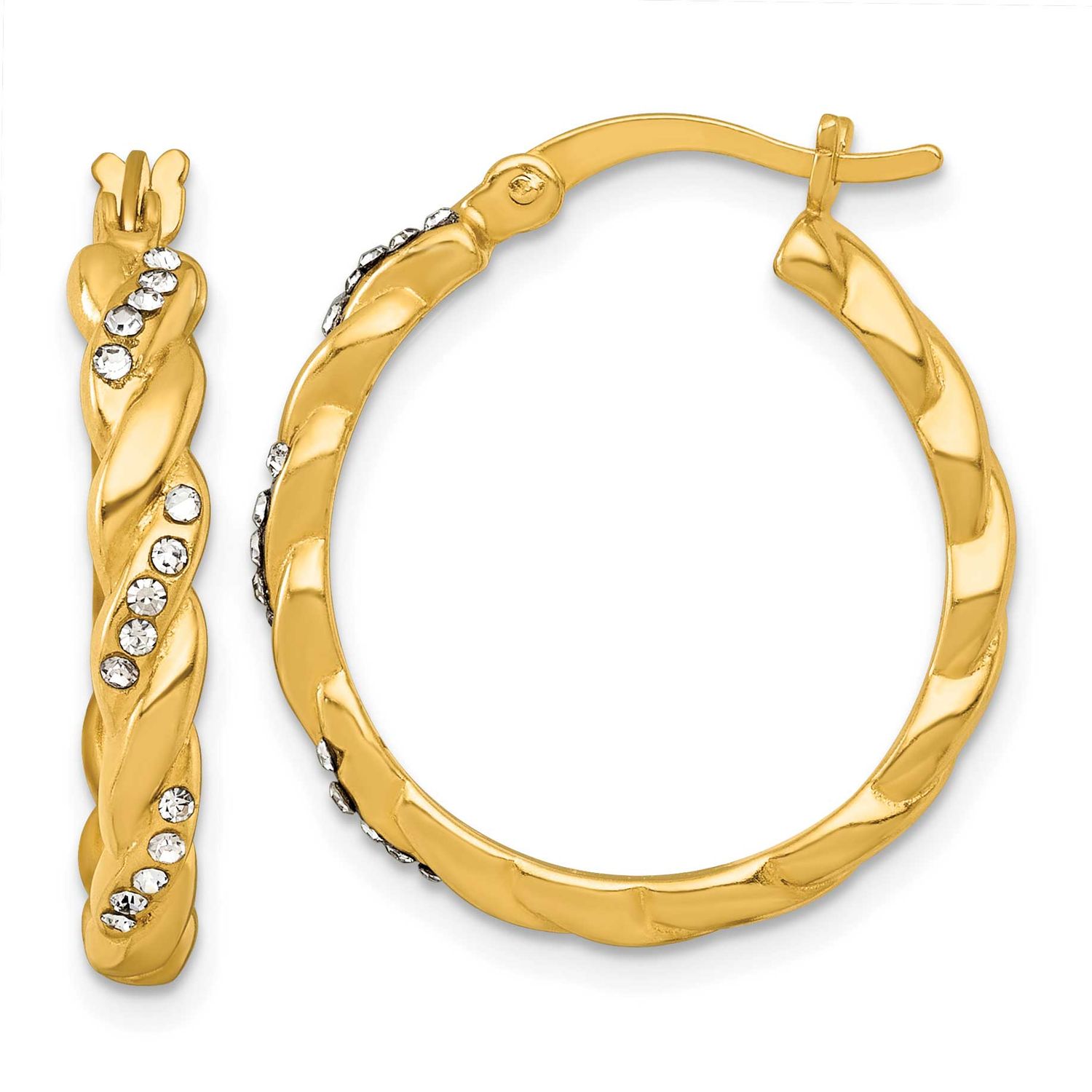 Twisted with Glass Stones Round Hoop Earrings Sterling Silver Gold-Tone Polished, MPN: QE18131GP, U…