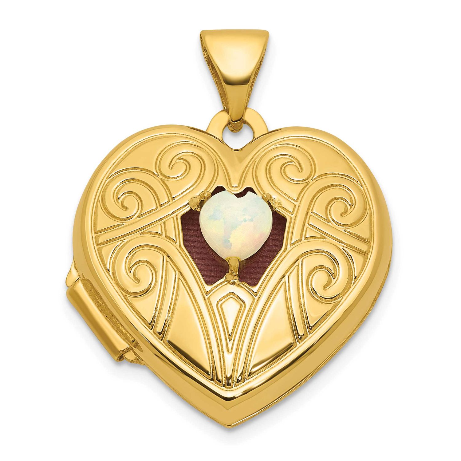 Opal October Birthstone 18mm Heart Locket 14k Gold Polished, MPN: XL881OCT, UPC: