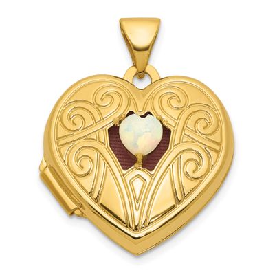 Opal October Birthstone 18mm Heart Locket 14k Gold Polished, MPN: XL881OCT, UPC:
