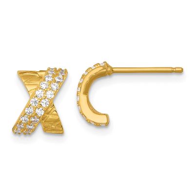 Patterned x CZ Post Earrings Sterling Silver Gold-Tone Polished, MPN: QE18055GP, UPC: