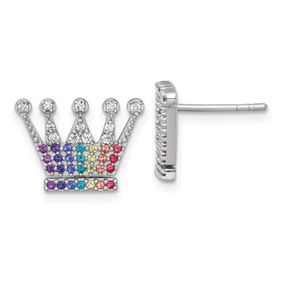 Multi Color Nano Crystals Crown Post Earrings Sterling Silver Rhodium-Plated, MPN: QG7217E, UPC: