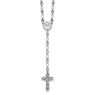 Polished CZ 25.5 Inch Rosary Necklace Sterling Silver Rhodium-Plated, MPN: QH5879-25.5, UPC: