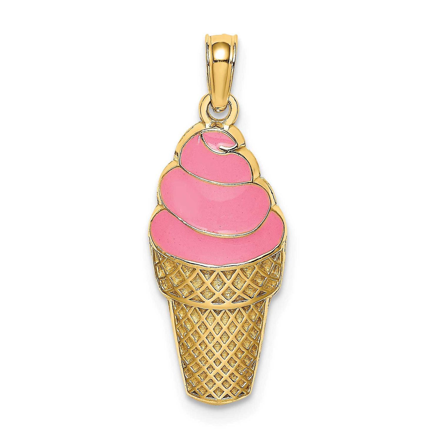 Pink Enameled Strawberry Ice Cream Cone Charm 14k Gold, MPN: K6799, UPC: 637218123193
