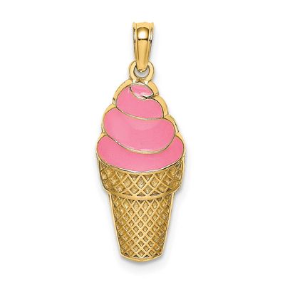 Pink Enameled Strawberry Ice Cream Cone Charm 14k Gold, MPN: K6799, UPC: 637218123193