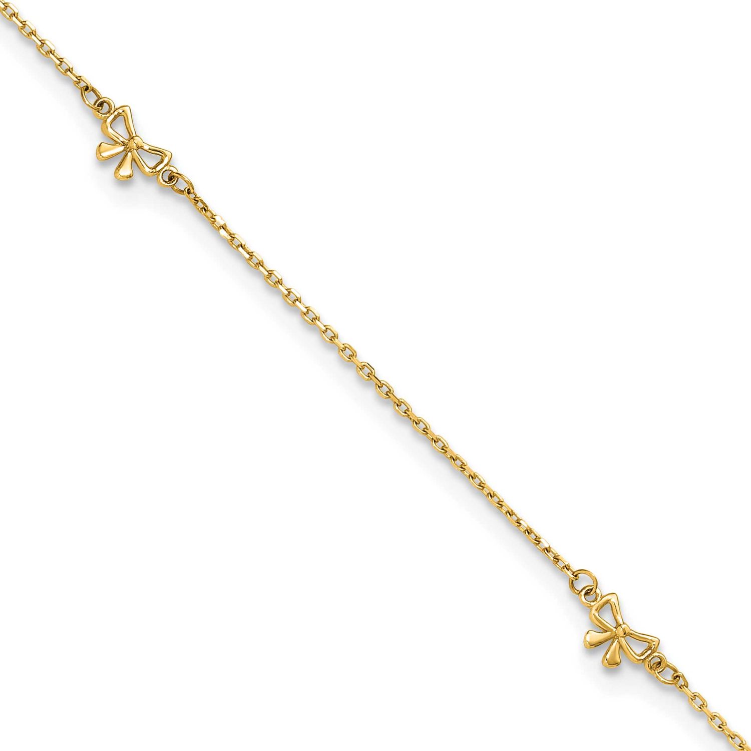 Bows 9 Inch Plus 1 Inch Extender Anklet 14k Gold Polished, MPN: ANK358-9, UPC: