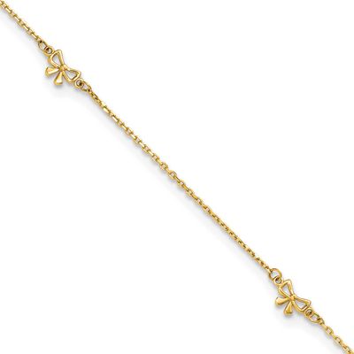 Bows 9 Inch Plus 1 Inch Extender Anklet 14k Gold Polished, MPN: ANK358-9, UPC: