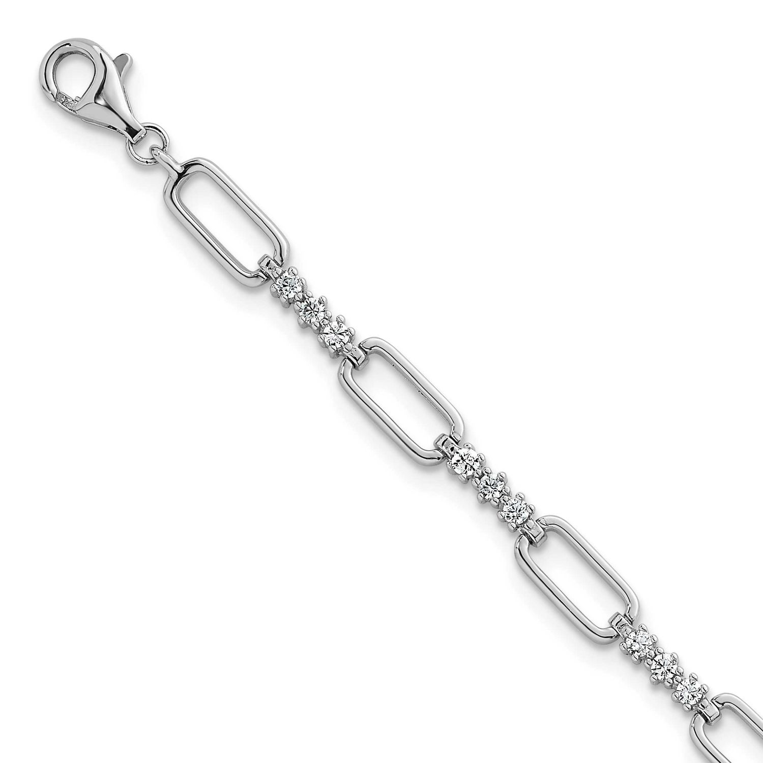 CZ Link 7 Inch with 1 Inch Extension Bracelet Sterling Silver Rhodium-Plated Polished, MPN: QG6850-…