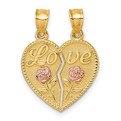 Break Apart Heart with Love and Roses Pendant 14k Two Tone Gold, MPN: K10006, UPC: