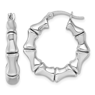 Polished Bamboo Round Hoop Earrings Sterling Silver Rhodium-Plated, MPN: QE17932, UPC: