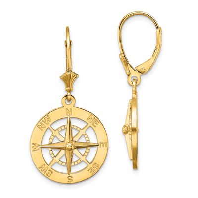 Nautical Compass Leverback Earrings 14k Gold, MPN: TF1845, UPC: 637218180110