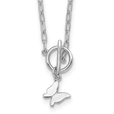 Butterfly Paperclip Link 16 Inch with 2 Inch Extension Necklace Sterling Silver Rhodium-Plated Poli…