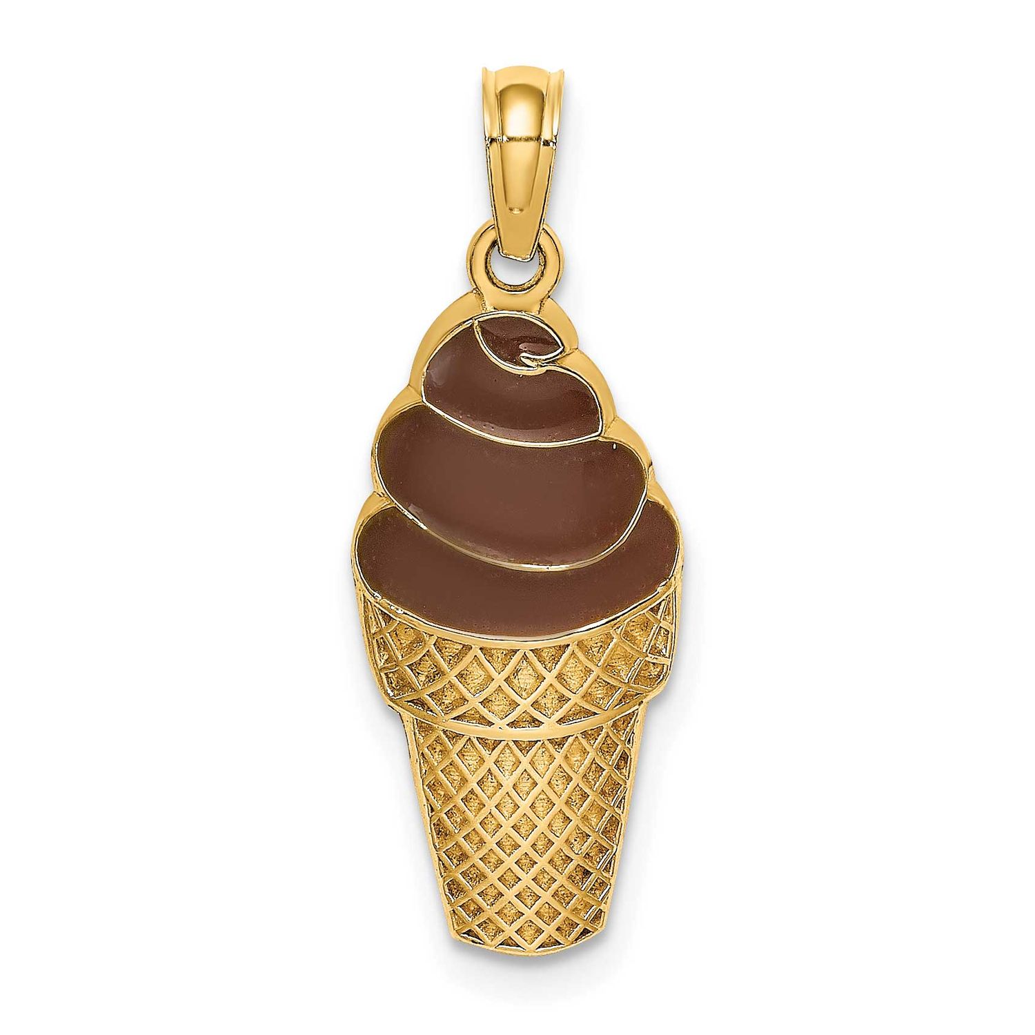 Brown Enamel Chocolate Ice Cream Cone Charm 14k Gold, MPN: K6798, UPC: 637218123209