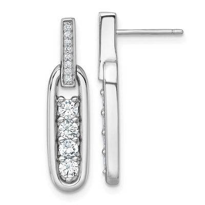 CZ Elongated Oval Post Dangle Earrings Sterling Silver Rhodium-Plated Polished, MPN: QG7151E, UPC: