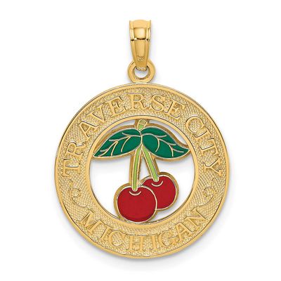 Traverse City Mi Enamel Cherry Charm 14k Gold, MPN: K6898, UPC: 637218129676