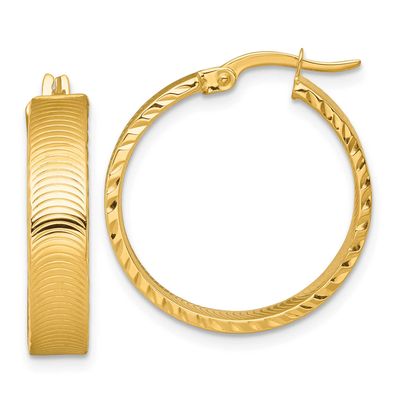 Diamond-Cut Textured Hoop Earrings 14k Gold Polished, MPN: TF2394, UPC: