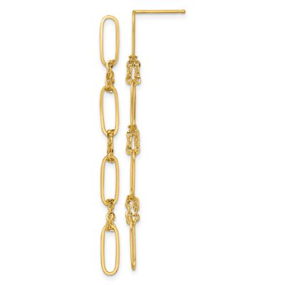 Fancy Oval Link Dangle Post Earrings 14k Gold Polished, MPN: TF2575, UPC: