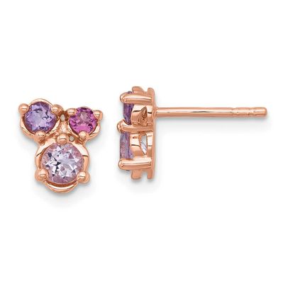 Rose Gold-Plated Amethyst Pink Quartz Rhod. Garnet Post Earrings Sterling Silver, MPN: QE18326PQ, U…
