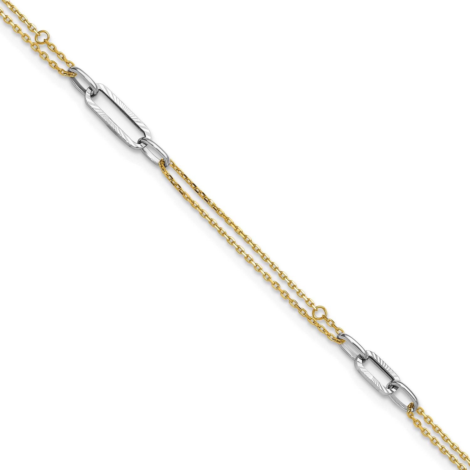 Diamond-cut 9 Inch Plus 1 Inch Extension Anklet 14K Two Tone Gold Polished, MPN: ANK368-9, UPC: