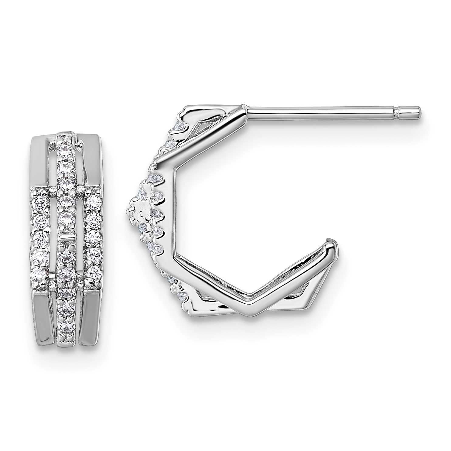 CZ Polished Post J-Hoop Earrings Sterling Silver Rhodium-Plated, MPN: QE18069, UPC: