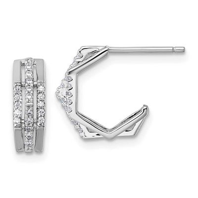 CZ Polished Post J-Hoop Earrings Sterling Silver Rhodium-Plated, MPN: QE18069, UPC: