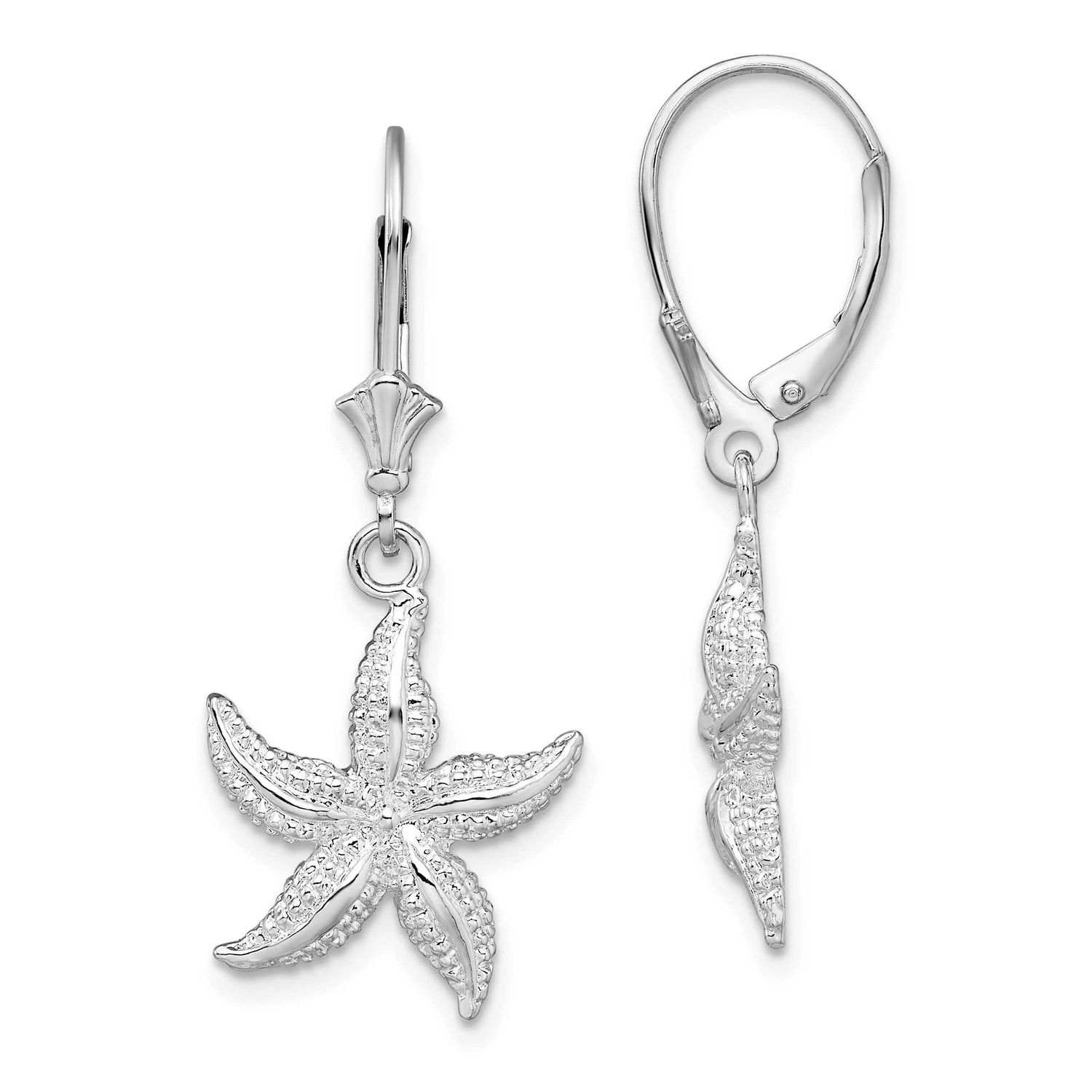 De-Ani Polished Starfish Leverback Earrings Sterling Silver Rhodium-Plated, MPN: QE15580, UPC: 6372…