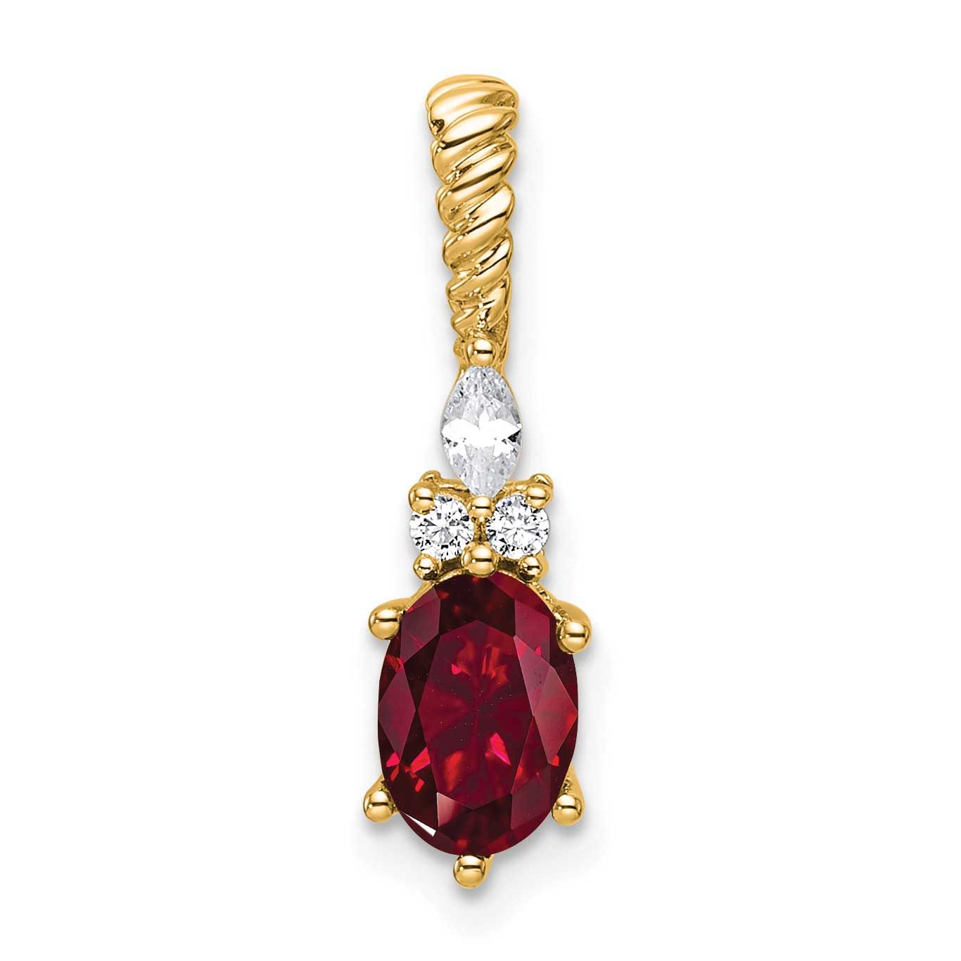 Diamond and Lab Created Ruby Twisted Chain Slide 14k Gold Polished, MPN: PM9791-CRU-009-YAA, UPC: