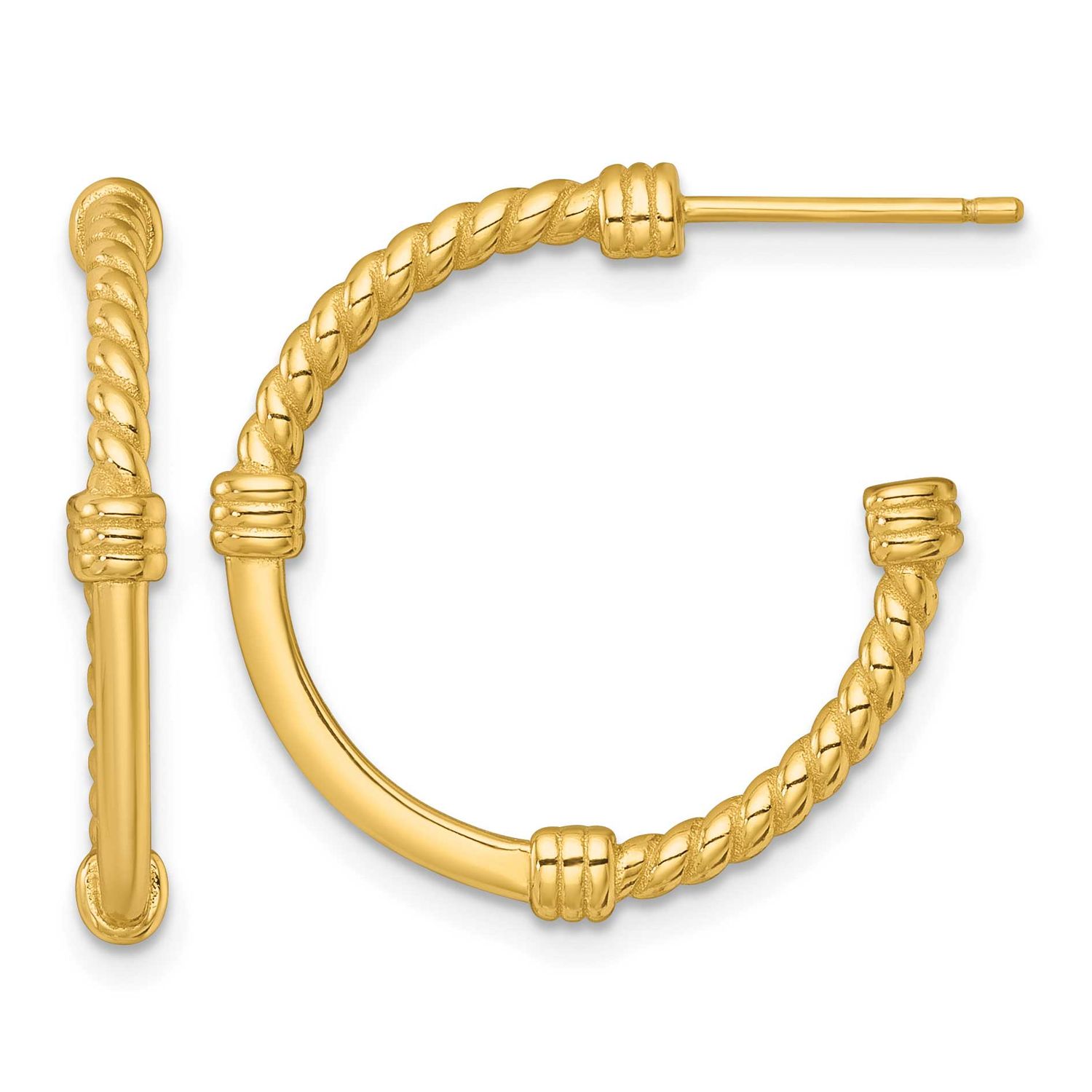 Twisted 24.0mm Post C-Hoop Earrings Sterling Silver Gold-Tone Polished, MPN: QE17984GP, UPC: