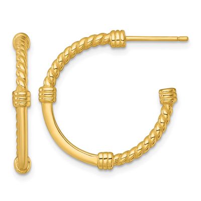 Twisted 24.0mm Post C-Hoop Earrings Sterling Silver Gold-Tone Polished, MPN: QE17984GP, UPC: