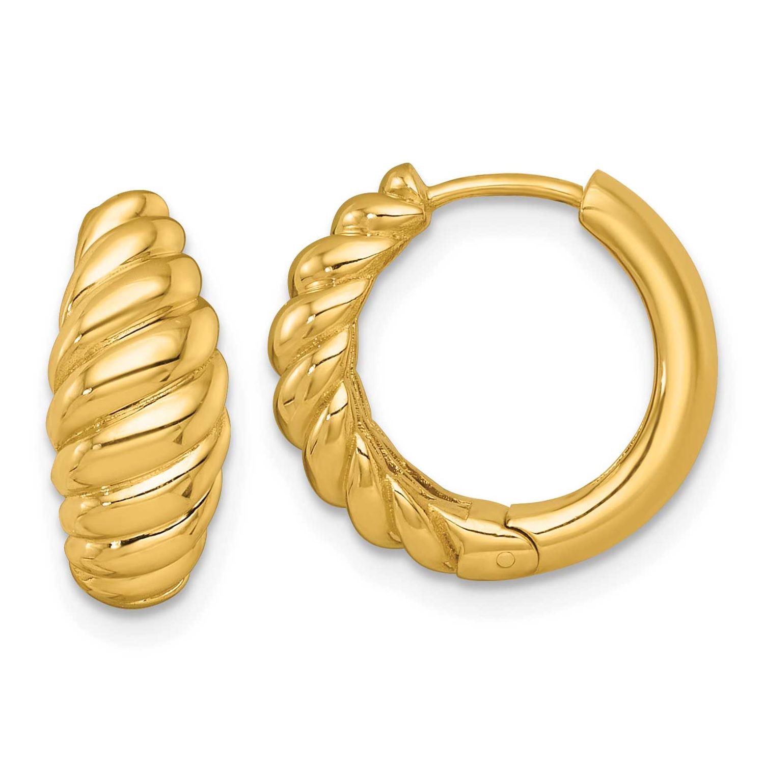 Twisted Tapered Hinged Hoop Earrings 14k Gold Polished, MPN: TF2472, UPC: