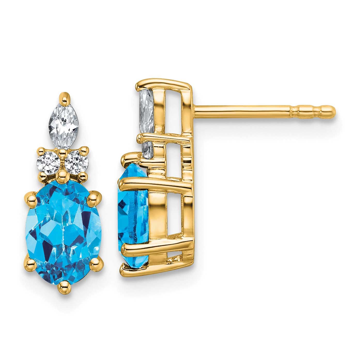 Diamond and Blue Topaz Twisted Post Earrings 14k Gold Polished, MPN: EM9791-BT-017-YAA, UPC: