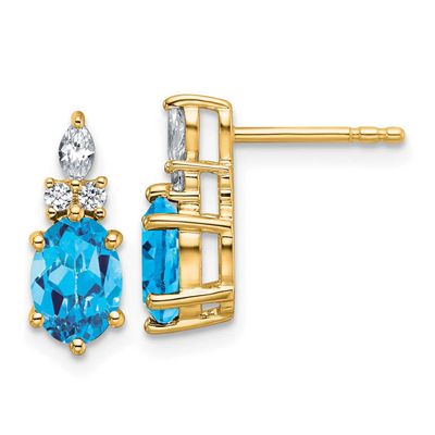 Diamond and Blue Topaz Twisted Post Earrings 14k Gold Polished, MPN: EM9791-BT-017-YAA, UPC: