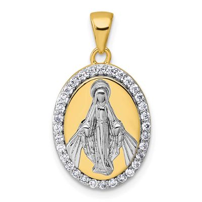 Gold-Tone CZ Miraculous Medal Pendant Sterling Silver Rhodium-Plated, MPN: QC11657, UPC: