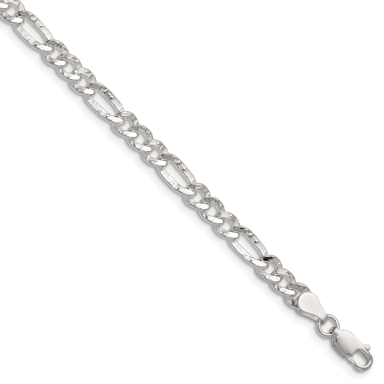4.75mm Hammered Figaro Chain 8 Inch Sterling Silver, MPN: QHF120-8, UPC: