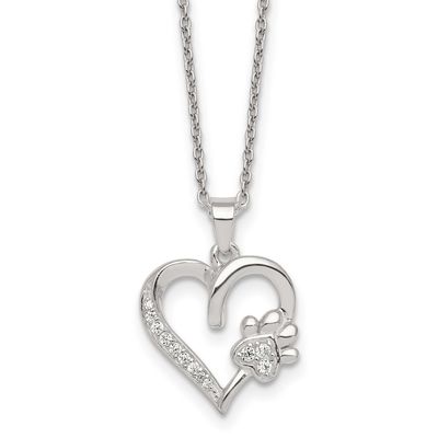 CZ Heart and Paw Necklace Sterling Silver Polished, MPN: QG7033-16, UPC: