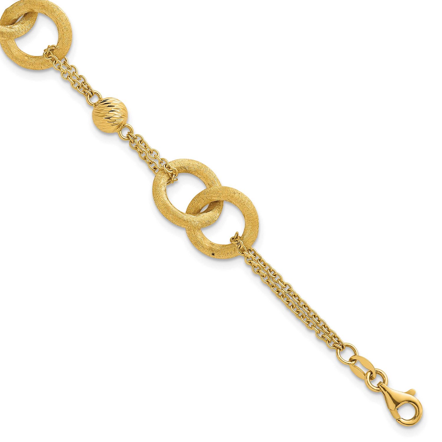 Brushed Double Loop with .75 Inch Extension Bracelet 14k Gold Polished, MPN: SF3158-6.75, UPC: