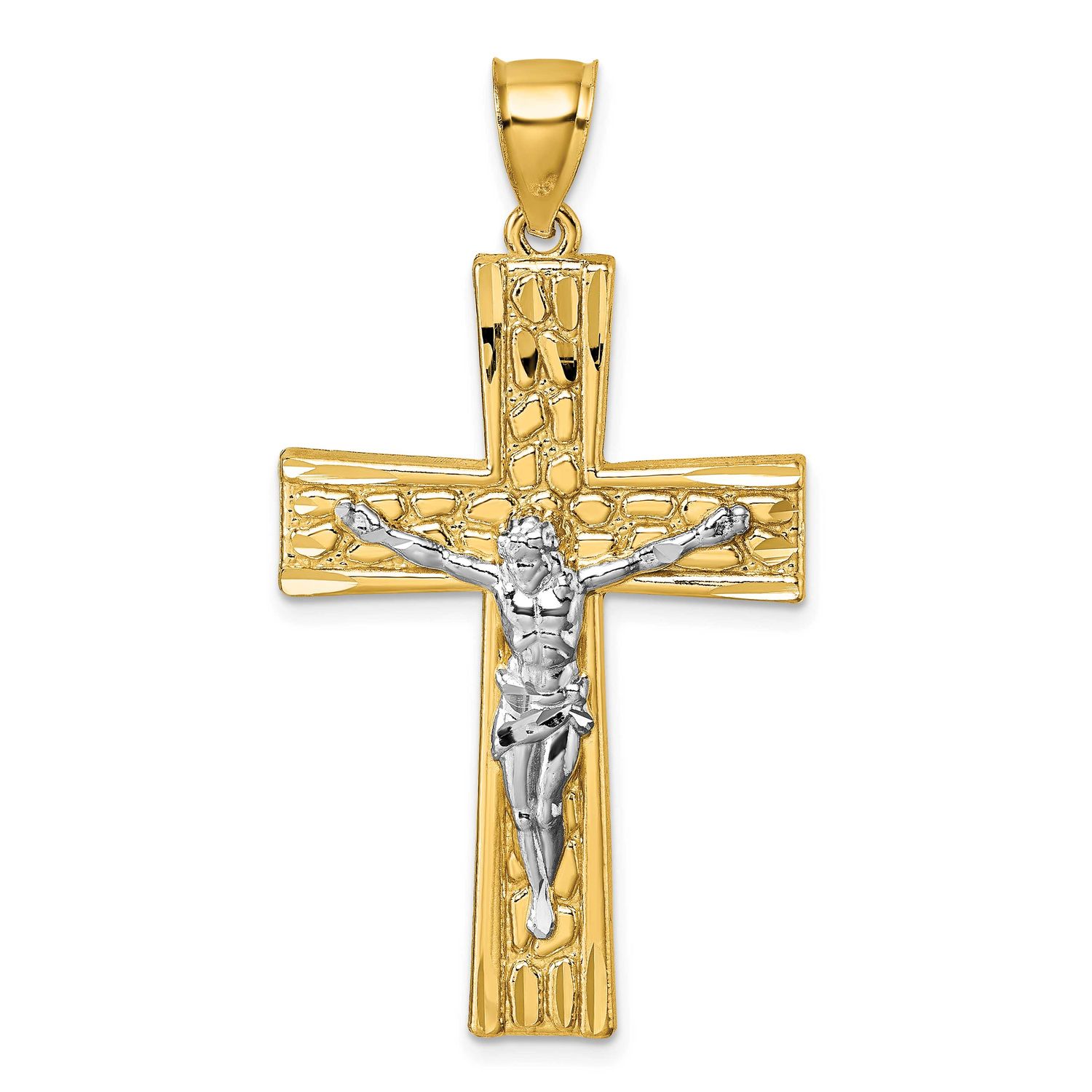 Polished and Diamond-Cut Crucifix Pendant 14k Gold with Rhodium, MPN: K10095, UPC: