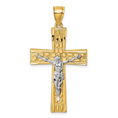 Polished and Diamond-Cut Crucifix Pendant 14k Gold with Rhodium, MPN: K10095, UPC: