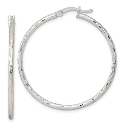 Diamond-Cut 40x2mm Round Hoop Earrings Sterling Silver Polished, MPN: QE17844, UPC:
