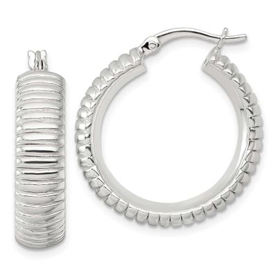 Grooved 26x7mm Round Hollow Hoop Earrings Sterling Silver Polished, MPN: QE17878, UPC: