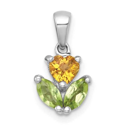 Polished Heart Citrine and Peridot Flower Pendant Sterling Silver Rhodium-Plated, MPN: QP5997CI/PE,…