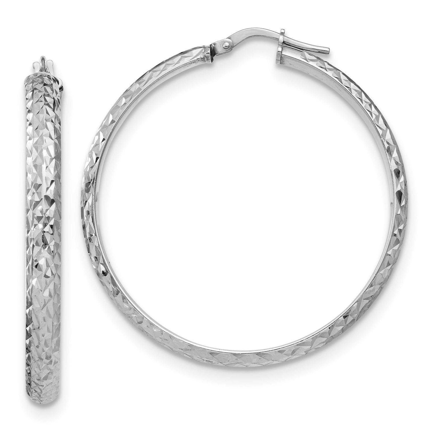 Diamond-Cut Hoop Earrings Sterling Silver Rhodium-Plated Polished, MPN: QE17834, UPC:
