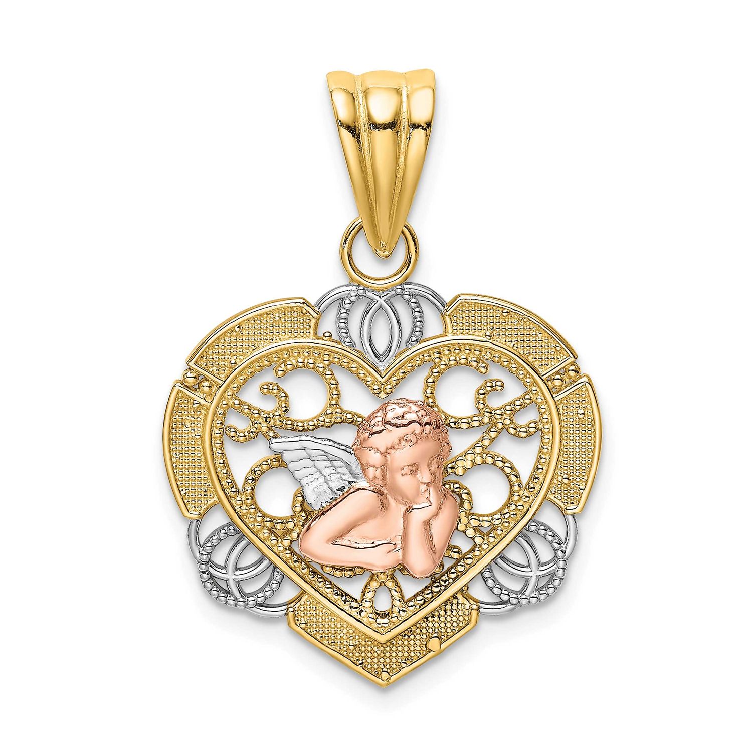White Rhodium Angel In Heart Charm 14k Two Tone Gold, MPN: K9172, UPC: 637218066537