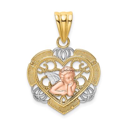 White Rhodium Angel In Heart Charm 14k Two Tone Gold, MPN: K9172, UPC: 637218066537