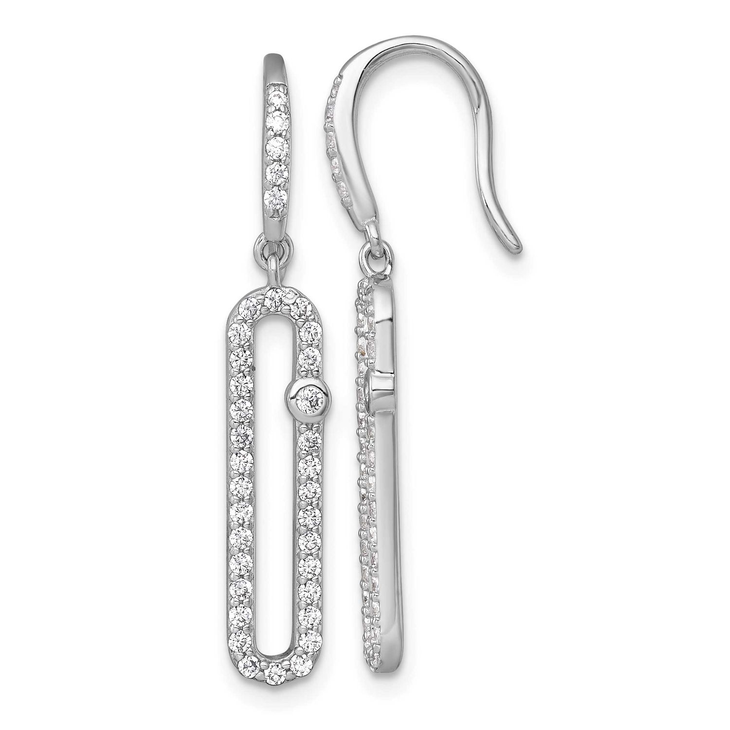 CZ Elongated Link Dangle Earrings Sterling Silver Rhodium-Plated Polished, MPN: QE18060, UPC: