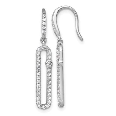 CZ Elongated Link Dangle Earrings Sterling Silver Rhodium-Plated Polished, MPN: QE18060, UPC: