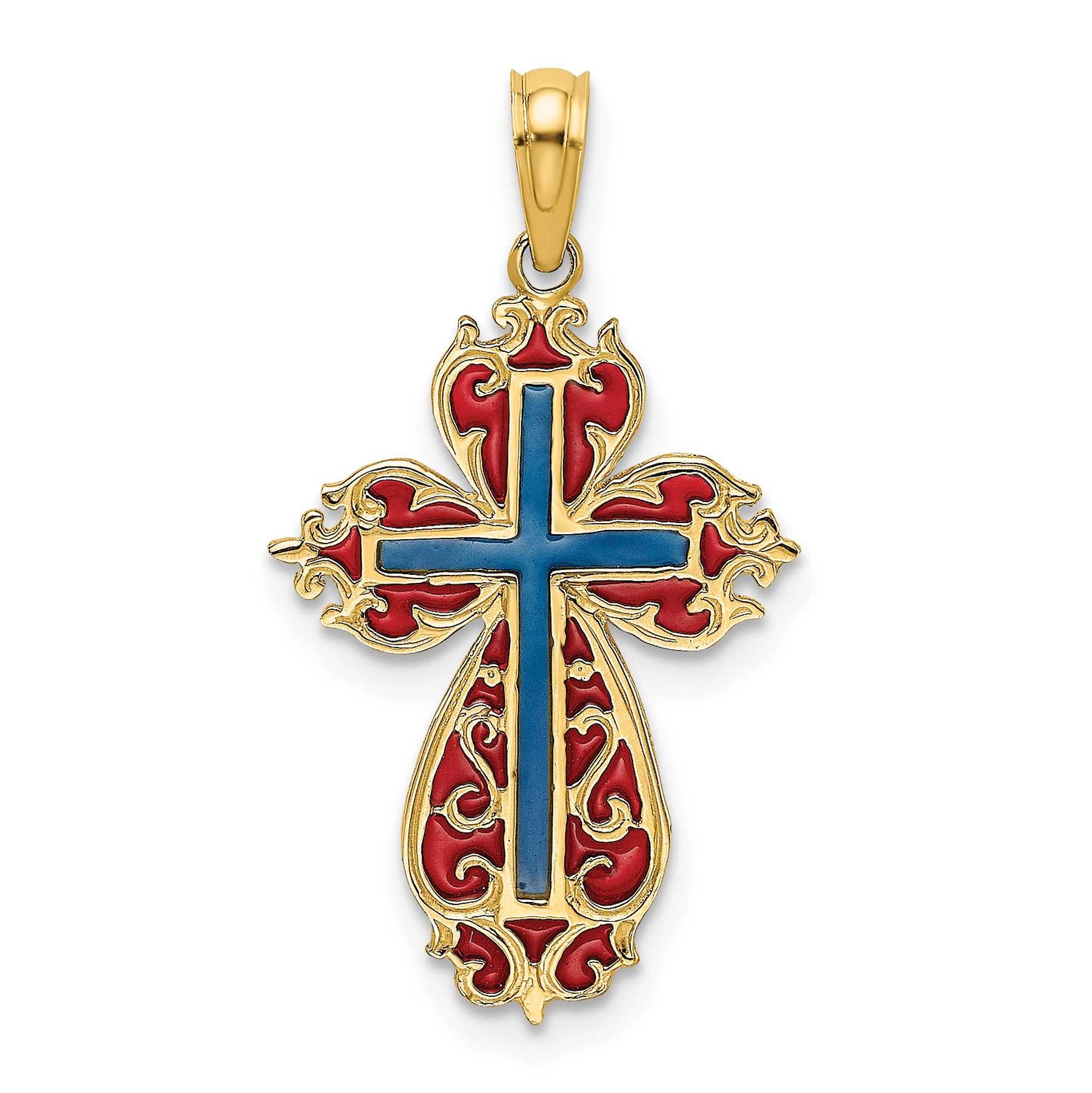 Blue and Red Enameled Cross Charm 14k Gold, MPN: K8625, UPC: 637218144136