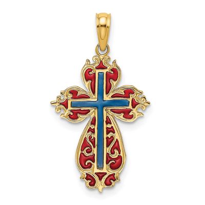 Blue and Red Enameled Cross Charm 14k Gold, MPN: K8625, UPC: 637218144136